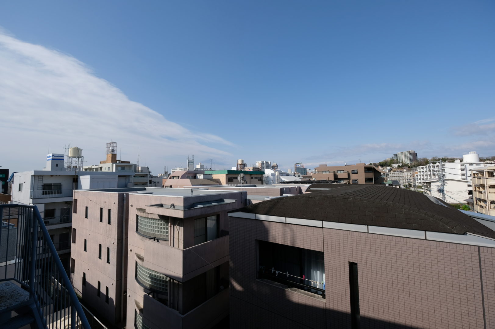 A 3rd floor view of a cityscape in suburban Nagoya Japan