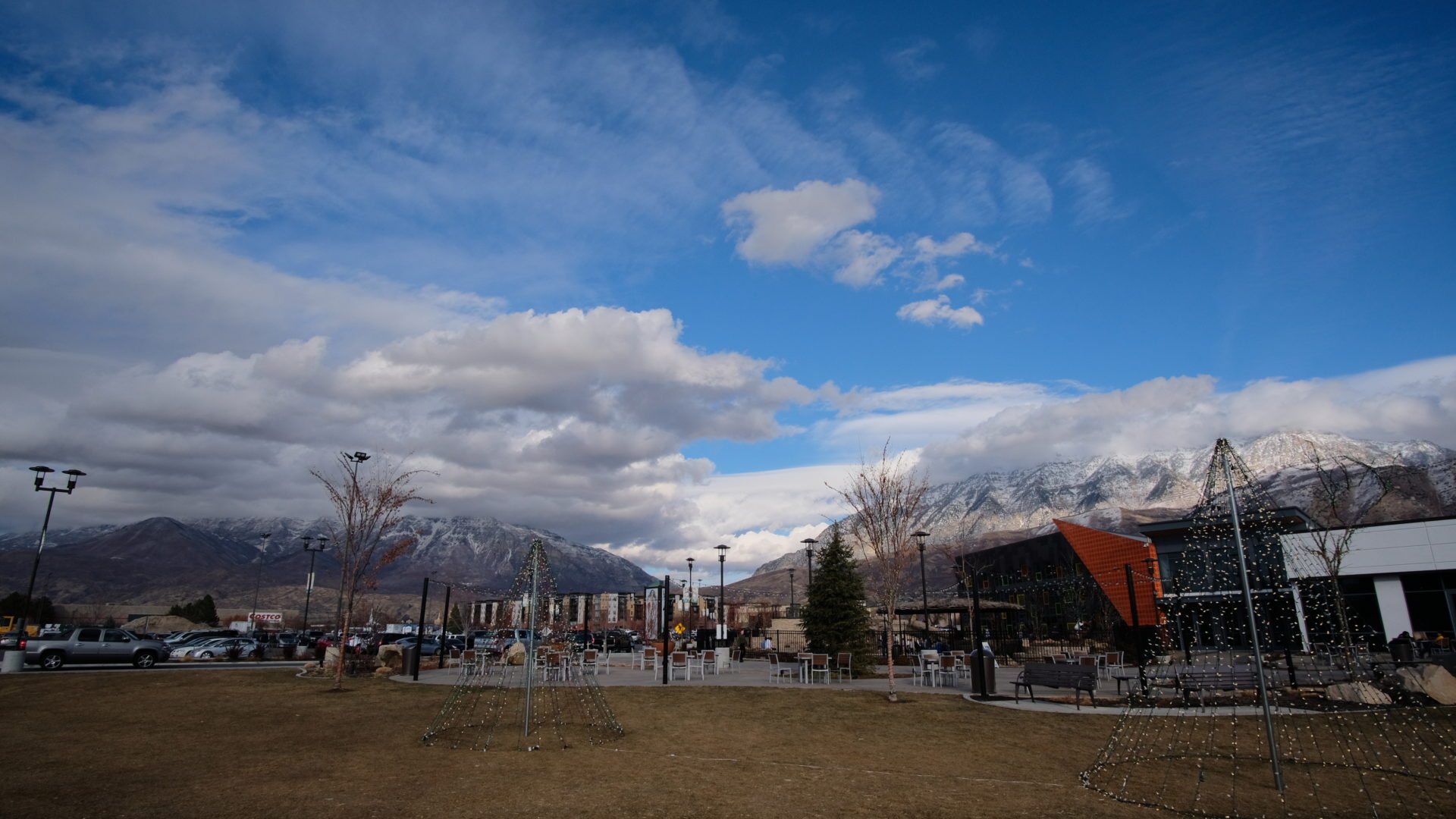 An ultra-wide angle view of Provo Canyon from University Place in Orem, Utah